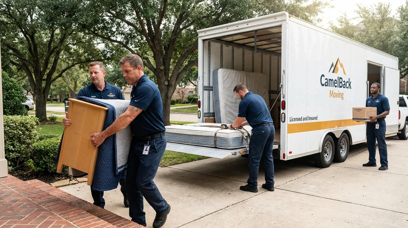 Crew loading residential truck for cross-state move from Roswell, NM