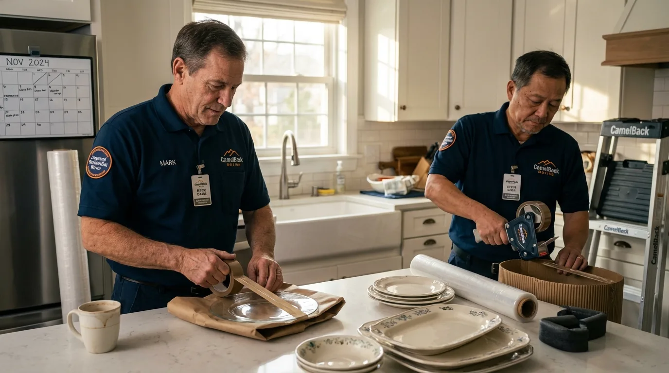 Professional crew packing kitchen dishware in Roswell, NM